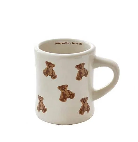 French Cream Bear Mug Handshake Ceramic Mug Large Capacity Coffee Cup Milk Mug