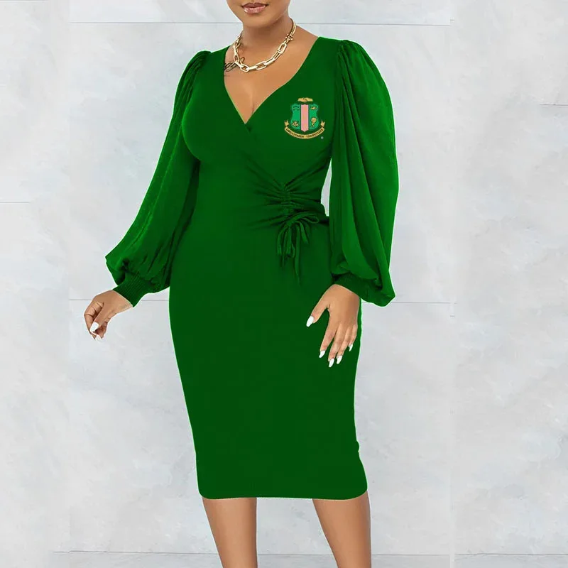 Woman Dresses New Arrivals 2024 Fall Winter Knit Pattern Print Women Bodycon Dresses Trendy V Neck Puff Sleeve Midi Dress