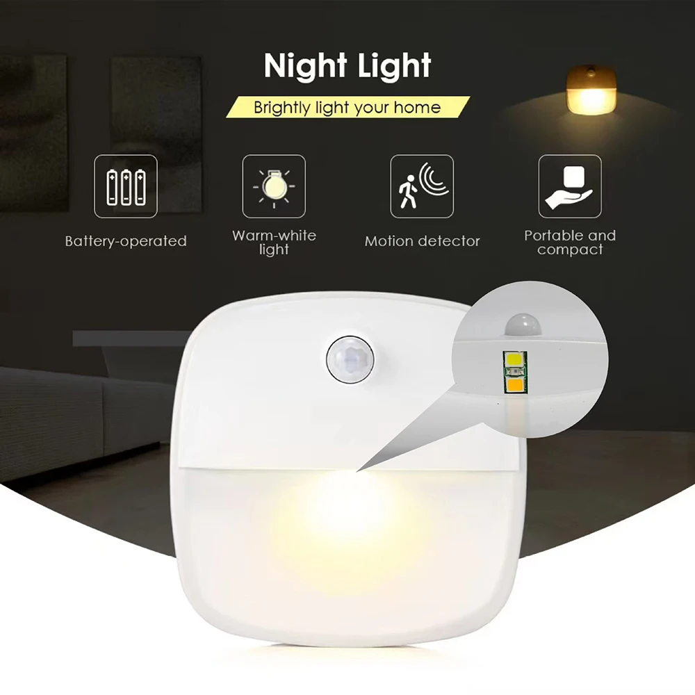 3pcs/Set Mini Wall Motion Sensor Light Battery Smart Motion Sensor Led Nights For Bedroom Hallway Corridors Stairs Bedside Lamp