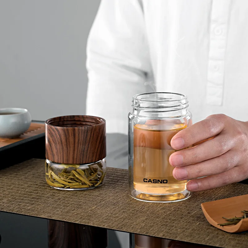 Bpa Free Leakproof Double Wall Borosilicate Glass Insulated Tea Separated Glass Water Bottle With Tea Strainer