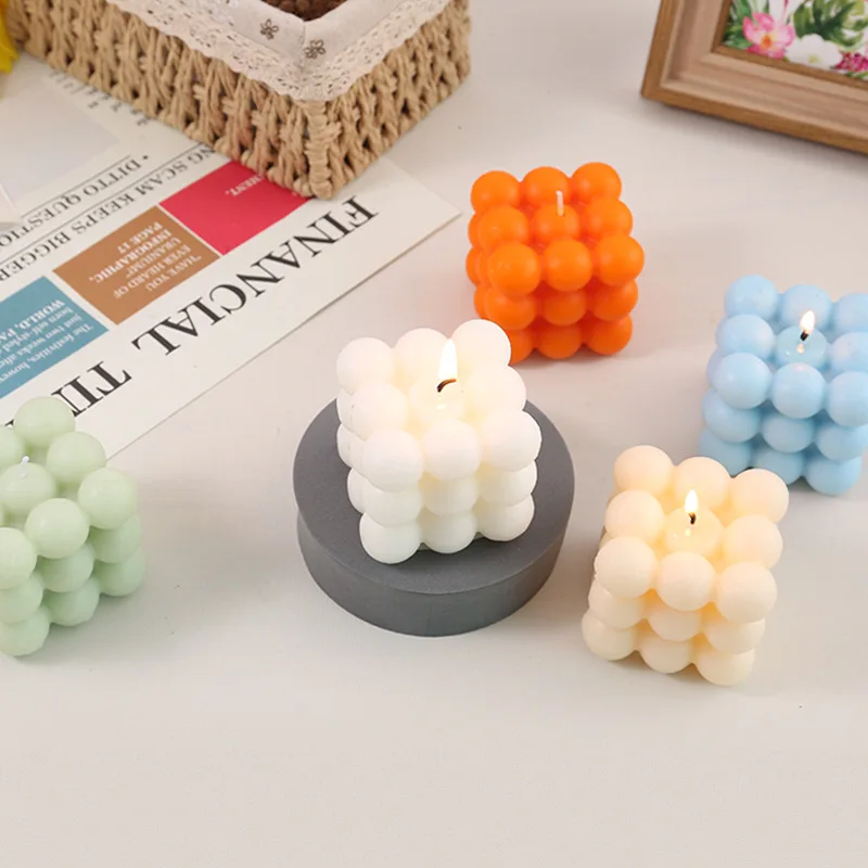 Wholesale Ins Custom Macaron Colors Mini Cube Bubble Candle for Home Decor Photo Wedding Gift