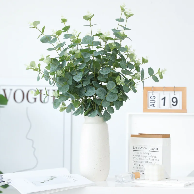 Eucalyptus simulation flower multi-fork green plant office home hotel decorative single branch wholesale