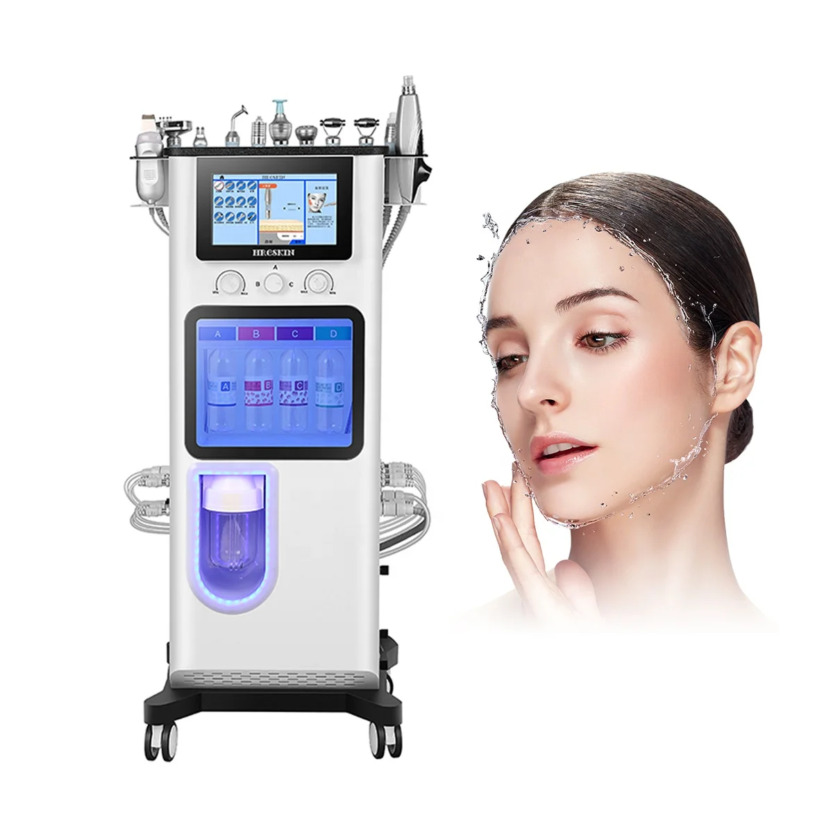 Vertical cleaning face skin care machine hydra dermabrasion h2o2 hydra rf aqua peel skin scrubber facial machine