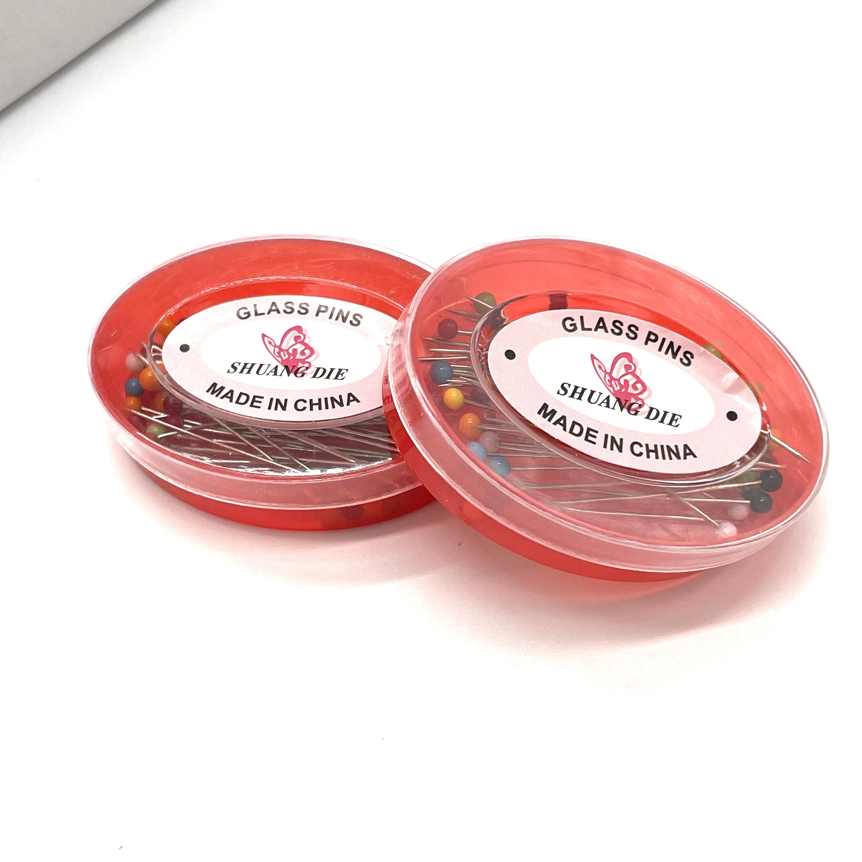 Factory Wholesale High Quality 40 Pcs Color mixing sewing needle Oval Storage Box Glass Head Pins