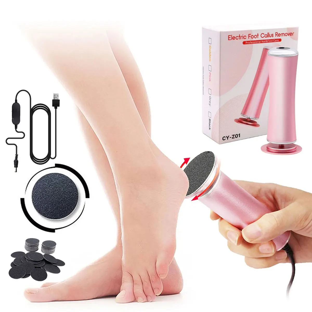Electric callus remover with speed controller and 60 replacement sandpaper discs for men and women with dead and cracked skin