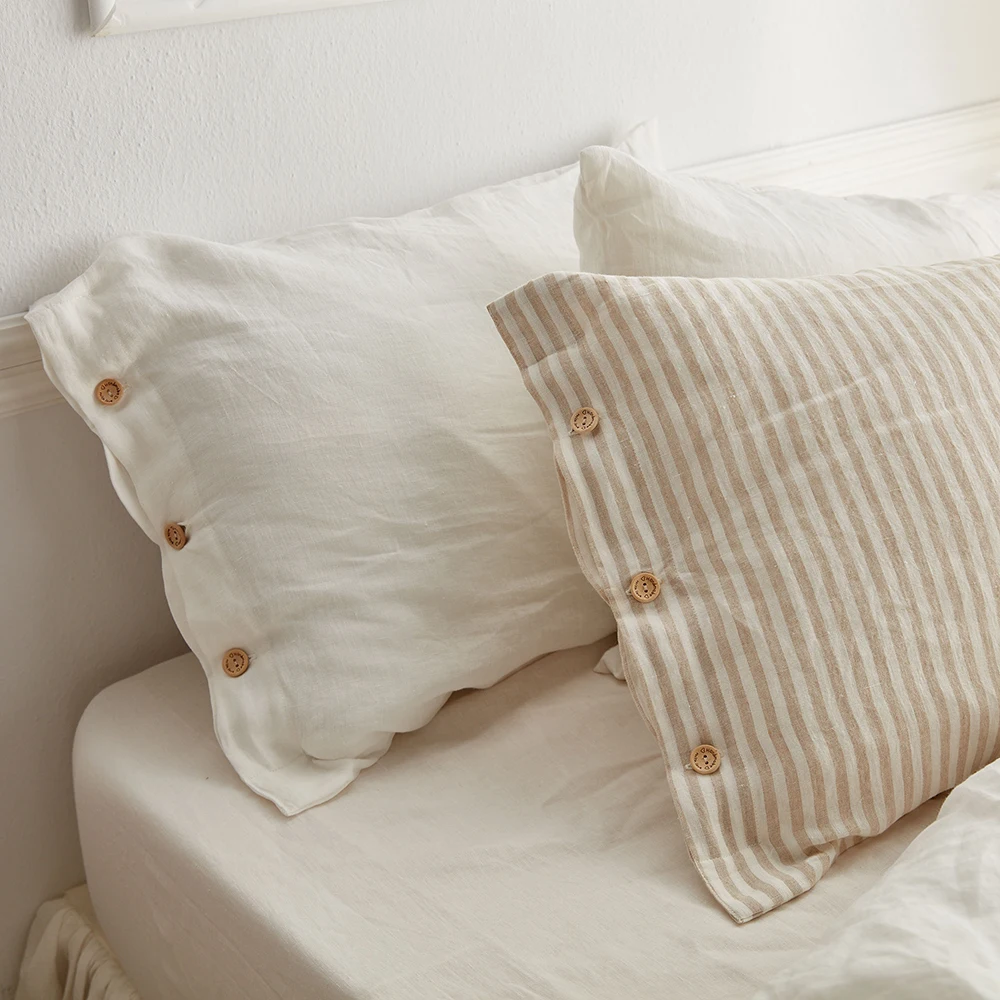 Modern French 100% Linen Cushion Cover scalloped edge striped linen vintage cushion Pillowcase customized Woven Fabric