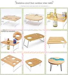 Outdoor Wine Picnic Wooden Table Folding Portable Bamboo Wine Glasses Snack and Cheese Holder Tray  outdoor wine table