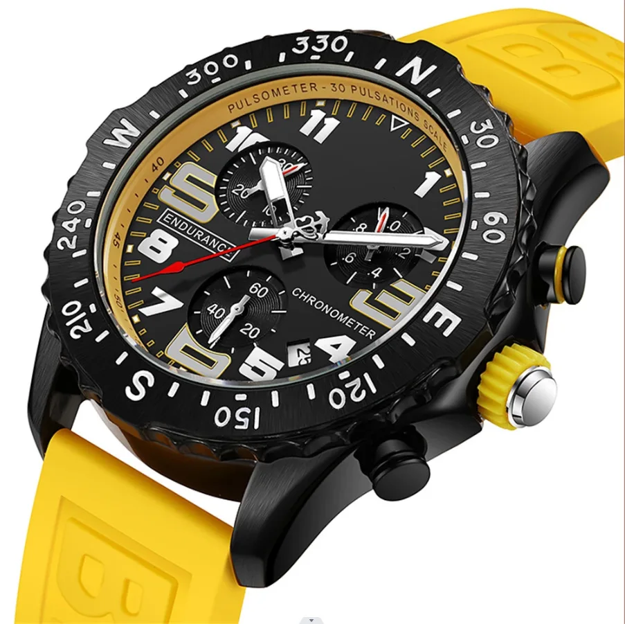 Top Brand Luxury Watch Man Quartz Multi-function Chronograph Rubber Sport Wristwatch Reloj Militar