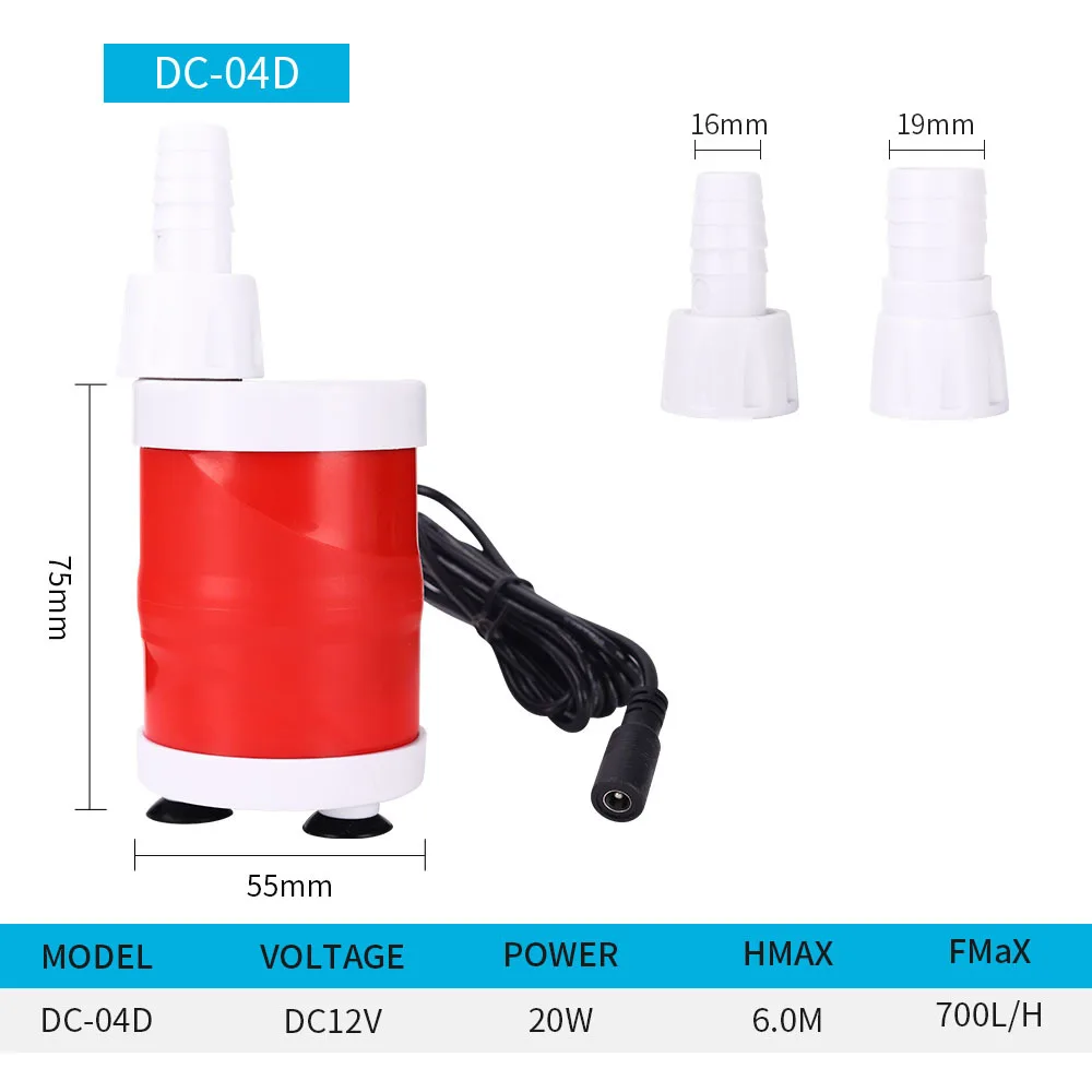 20W Submersible Aquarium Water Pump DC12V Micro Waterfall Pump Filter Circulation for Garden Fountain Pump