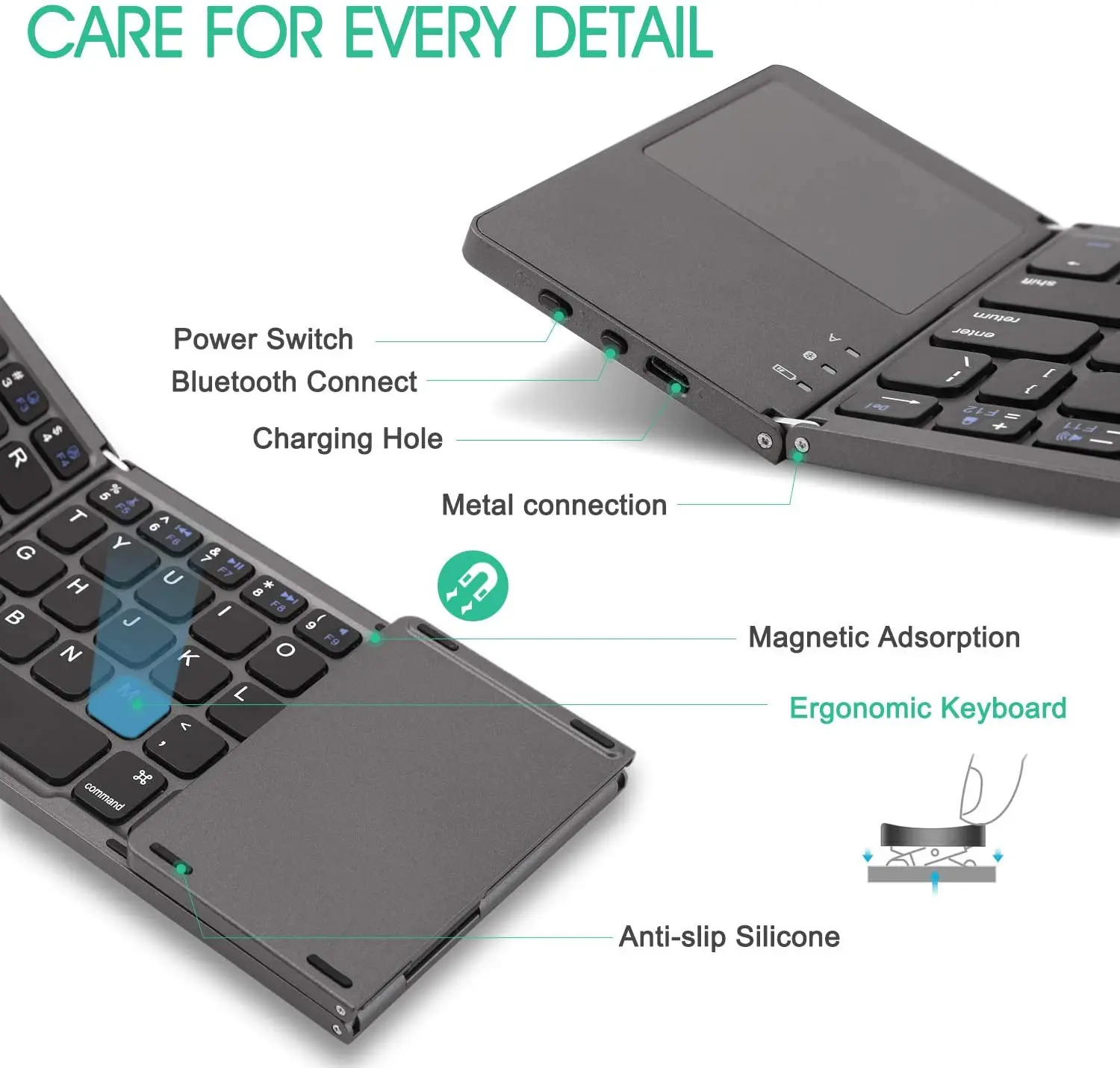 For Tablet Mobile Phone Smart Tv Rechargeable Folding Keyboard Aluminum Foldable Bluetooths Touchpad Keyboard