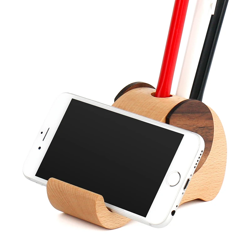 Elephant shape wooden pen holder office desk accessories wooden pencil holder with mobile phone/iphone stand holder