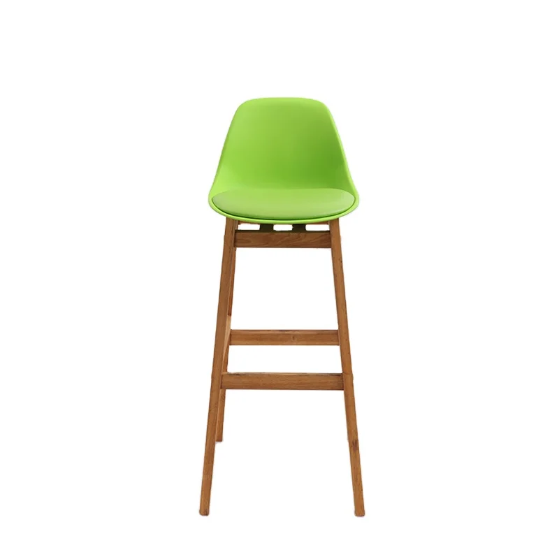 Nordic Style Plastic Breakfast Wood Leg Bar Stool Chairs With Footrest For Sale