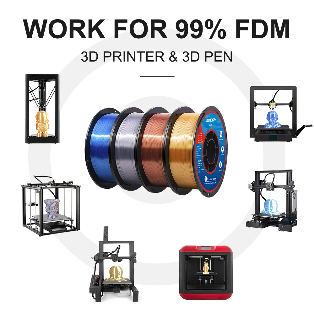 Silk PLA 3D Printer Filament 1.75mm 1KG(2.2LB) Shiny Silky Shine Purple Black Red Copper Printing Material (Silk Champagne Gold)