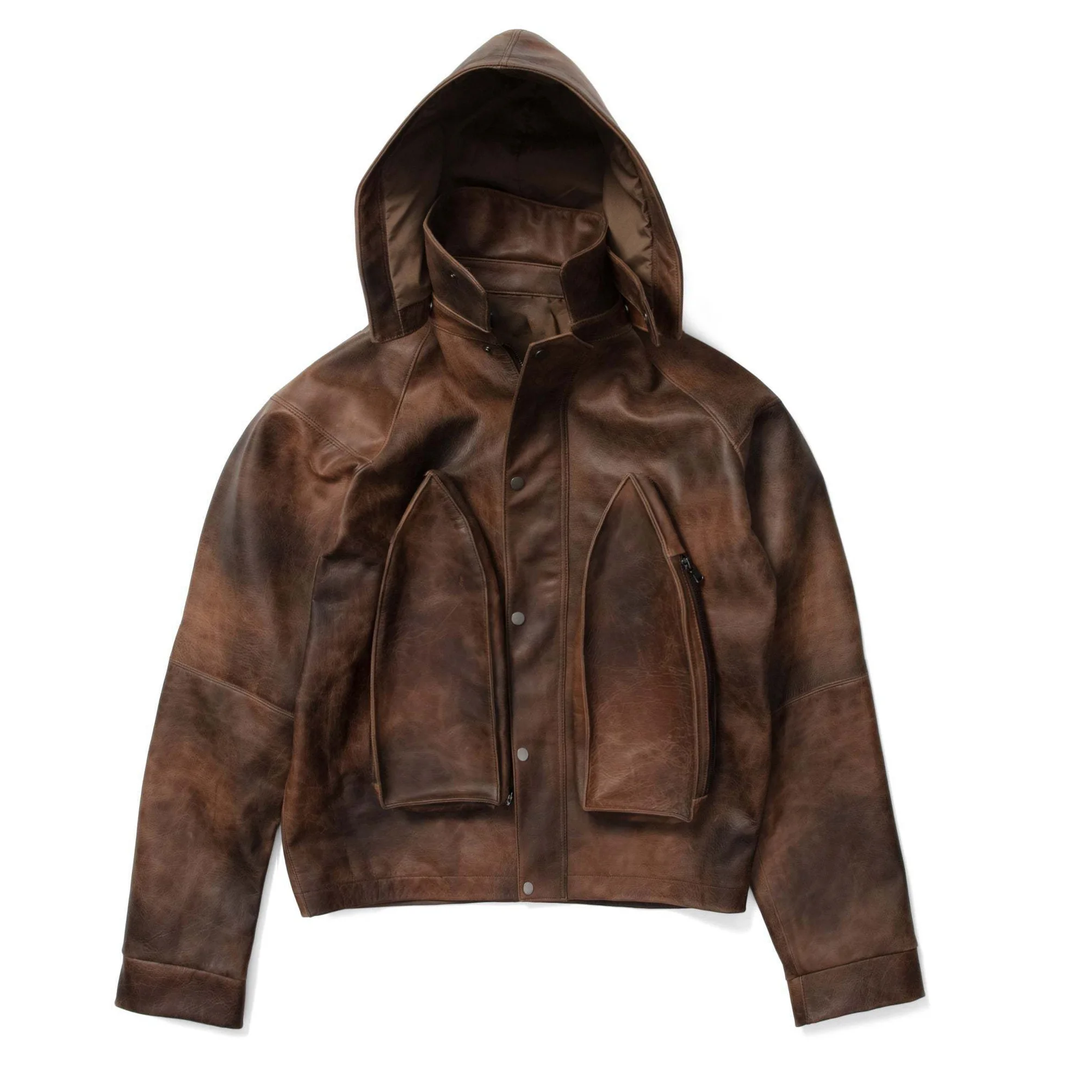 2024 Spring Autumn Thick Warm heavy  leather hoodie streetwear custom cotton Fleece lining Coat Men Oversized Outerwear Jacket