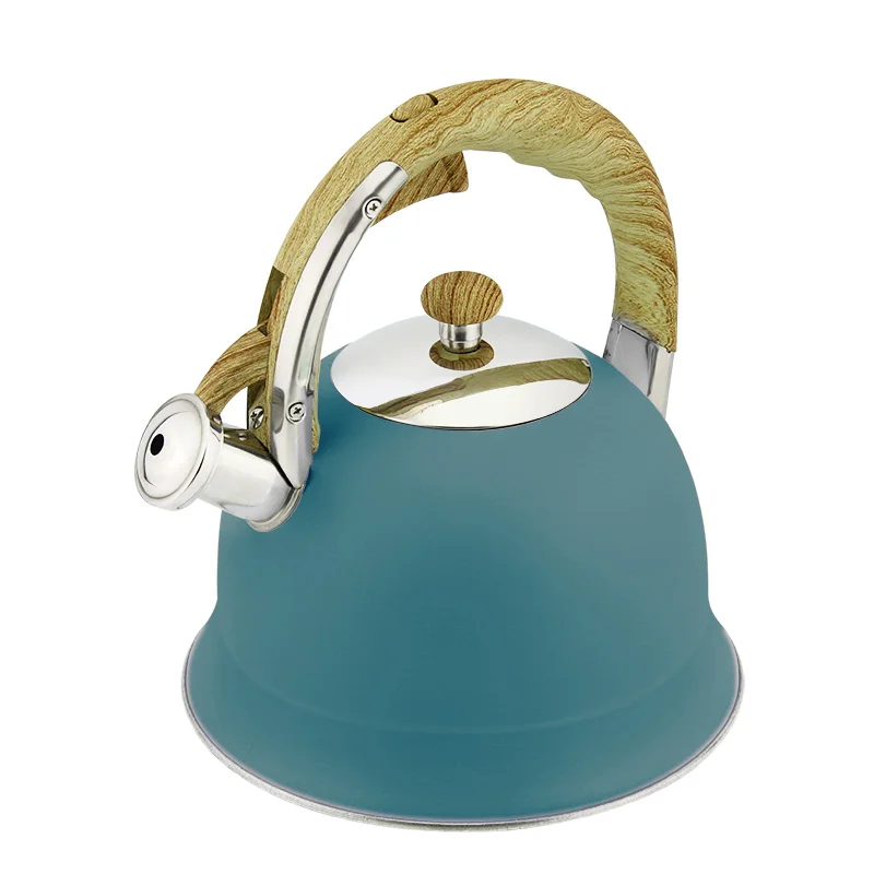 High Quality matte heat resistant coating whistling water tea kettle with wooden handle