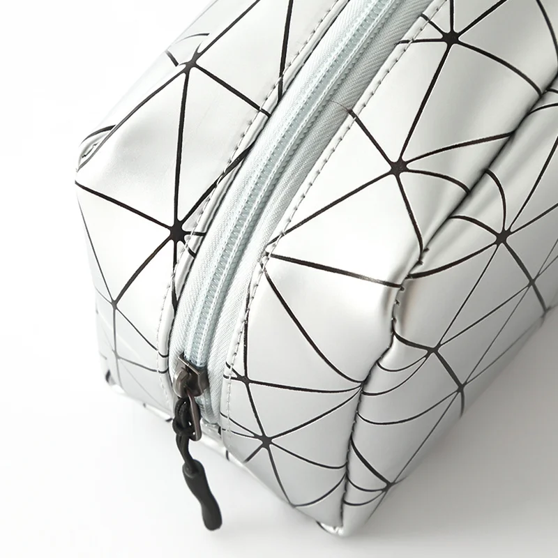 Wholesale Custom Printed Logo Waterproof PU Geometric Rhombus Travel Makeup Cosmetic Bag