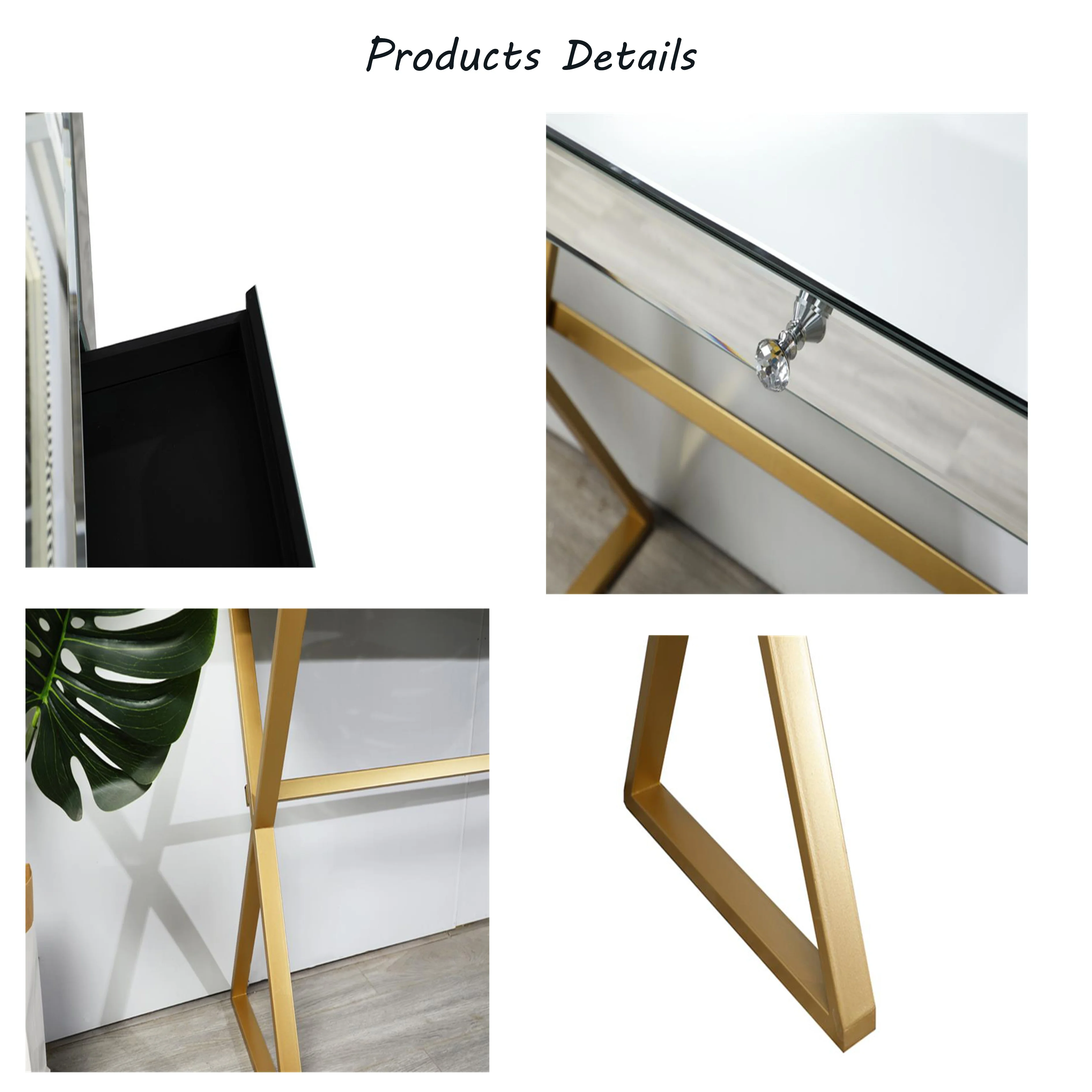 Modern Mirrored Desk Entry Table with 1 Drawers Mirrored Console Tables for Entryway Mirrored Vanity Makeup  Hallway table