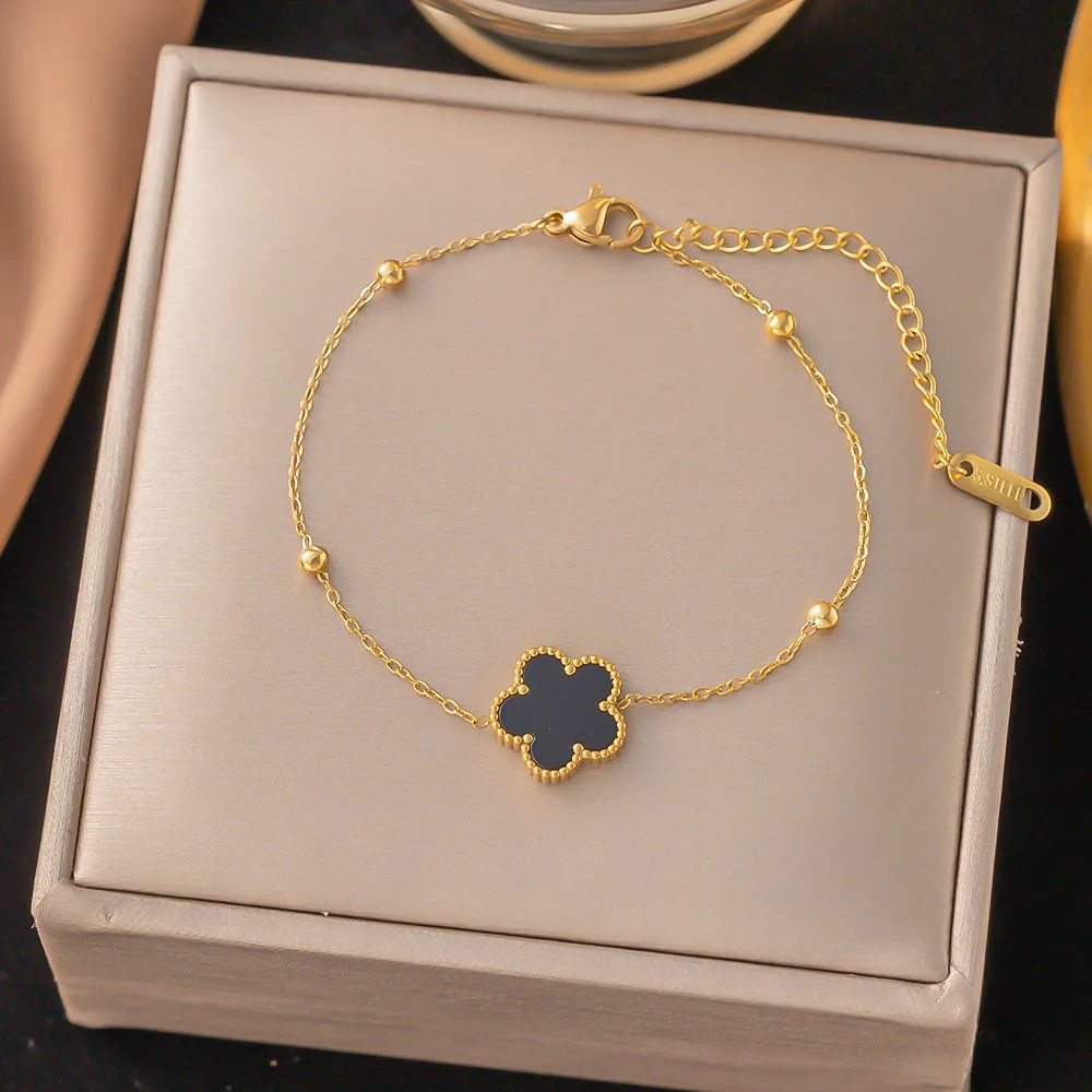 Simple And Luxurious Flower Bracelet Thin Bracelets Clamp Bead With Chain And Connectors New Double-Sided Intimate Jewellery