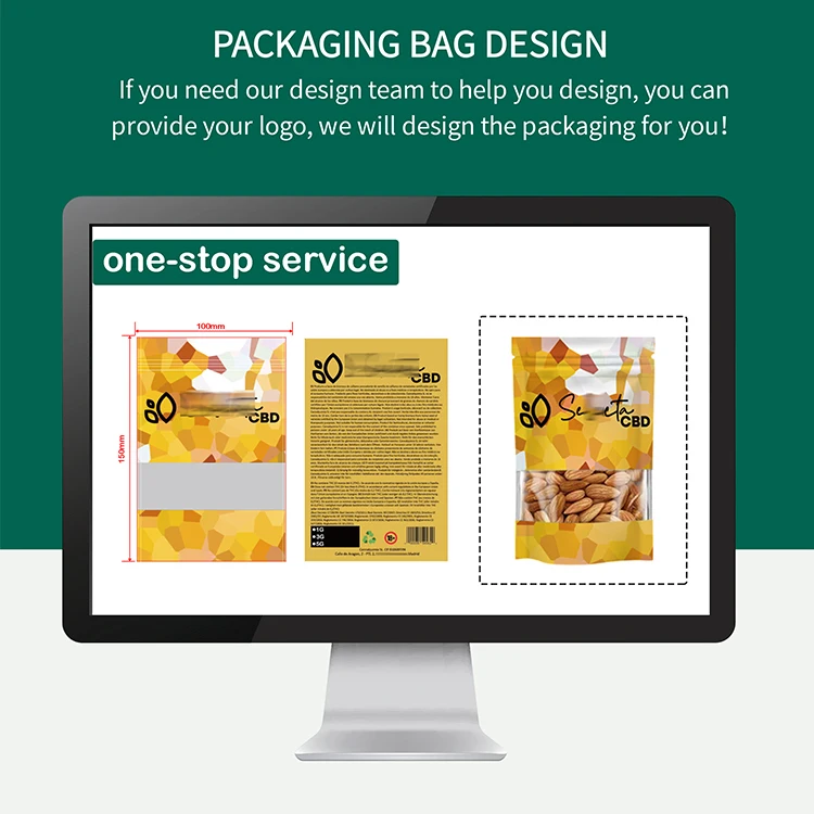 Custom Digital Printing Plastic Resealable Candy Nuts Mylar Bags For Food Storage Packaging Ziplock Clear Window Stand Up Pouch
