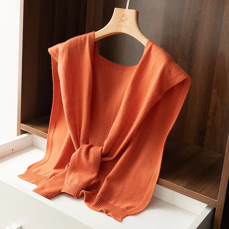 Новинка Осень-зима 2023 кашемировая Маленькая вязаная шаль с узелком шарф и накидка на плечо из шерсти тонкая женская