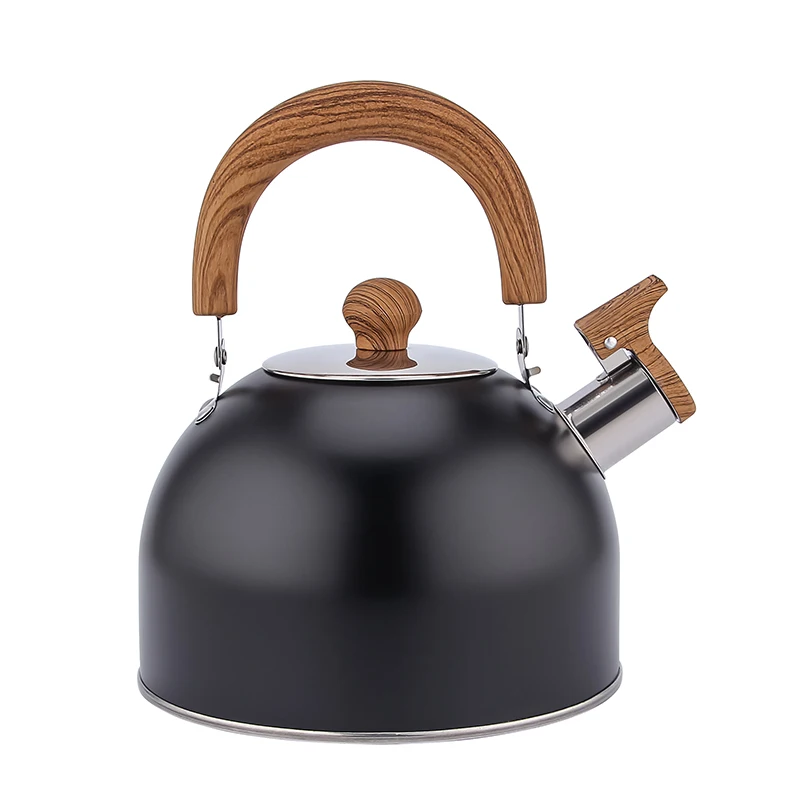 Hot selling stainless steel kitchen teapot  full 2 L whistle non-magnetic wood grain handle