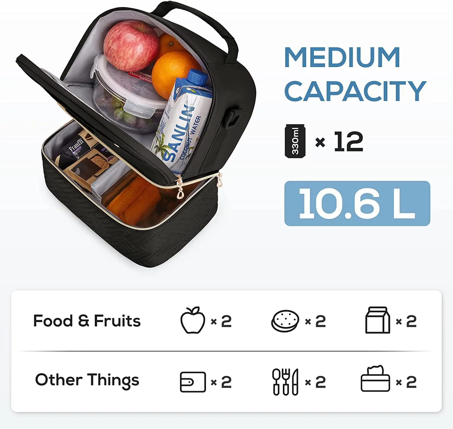 Custom Women Double Deck Lunch Box Insulated Bag Lunch Cooler Reusable Thermal Lunch Tote Bag