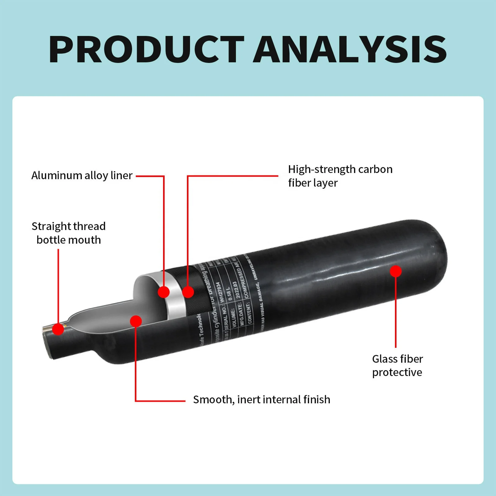 GP High Pressure  0.58L Carbon Fiber Gas Cylinder 4500psi 300Bar PCP Air Tank for Paintball