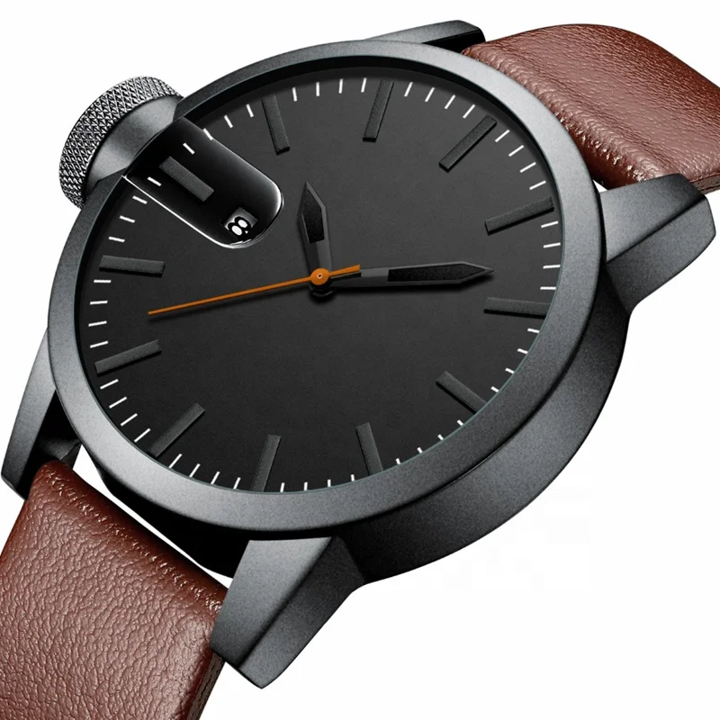 Sports Casual Simple Design Watch Leather Quartz Men Wrist Watch
