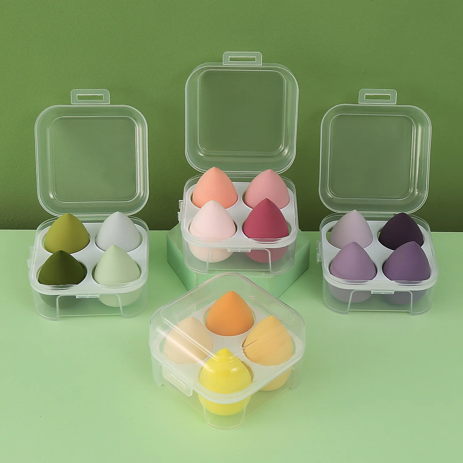 AWK Hot Selling Beauty Colorful Dry and Wet Use Cosmetic 4 pcs Makeup Sponge Set Blender Beauty Foundation