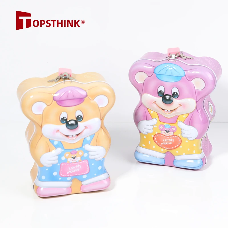 TOPSTHINK Cute Cartoon Unbreakable Mouse Metal Locking Custom Piggy Bank For Children Alcancias