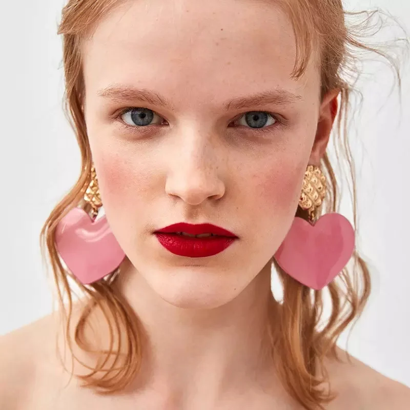 Trendy Vintage Heart Jewelry Big Blue Resin Heart Dangle Drop Earrings Summer Candy Color Heart Resin Earrings