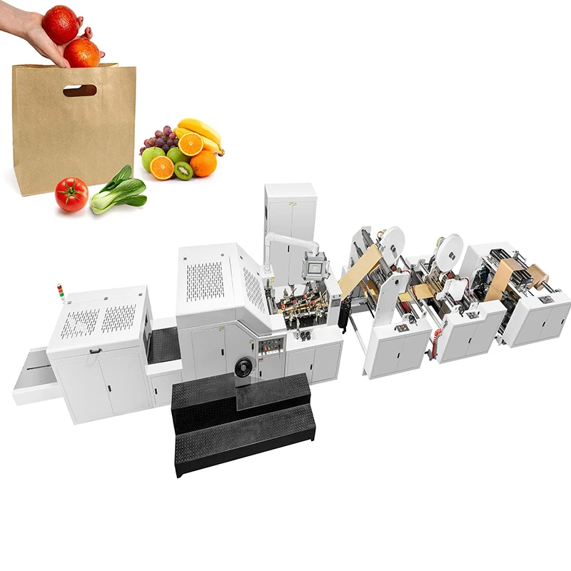 Reel fed square bottom D cut handles full automatic KFC Food paper bag machine low price paper bag making machine