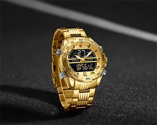 NAVIFORCE 9195 GGG Luxury Quartz Analog Stainless Steel Mans Watches LCD Digital Waterproof Chronograph Watches man wrist Male