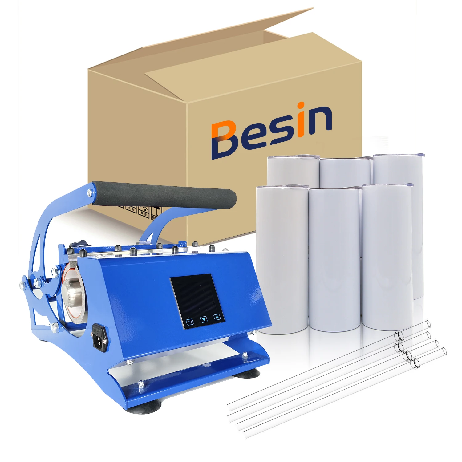 Mug Heat Press Transfer Sublimation Machine with  20 oz straight sublimation blanks stainless steel tumblers coffee mug