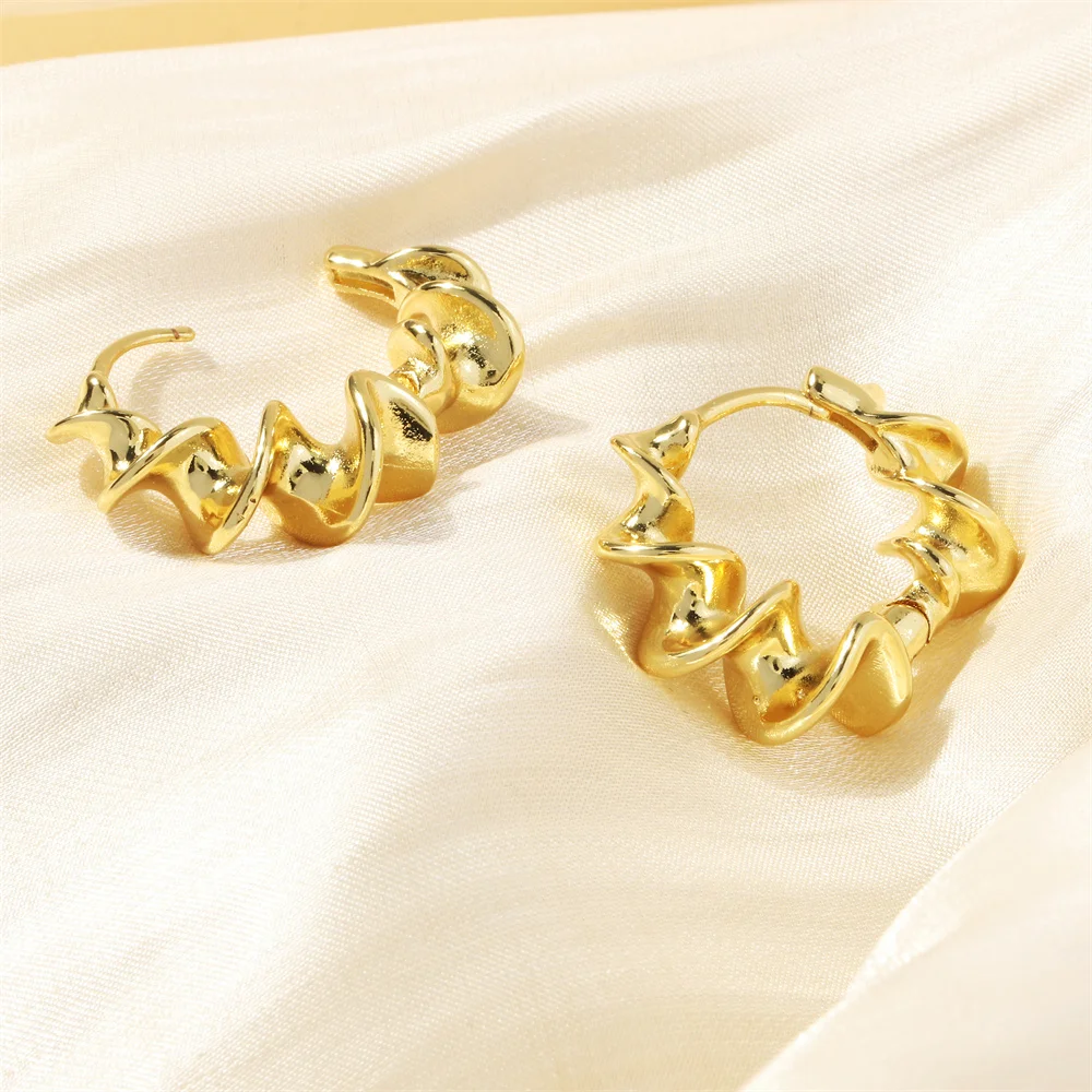 Creative Thread Design Irregular Twist Hoop Earrings Brass Gold Plated Piercing Earrings European And American Women Jewelry
