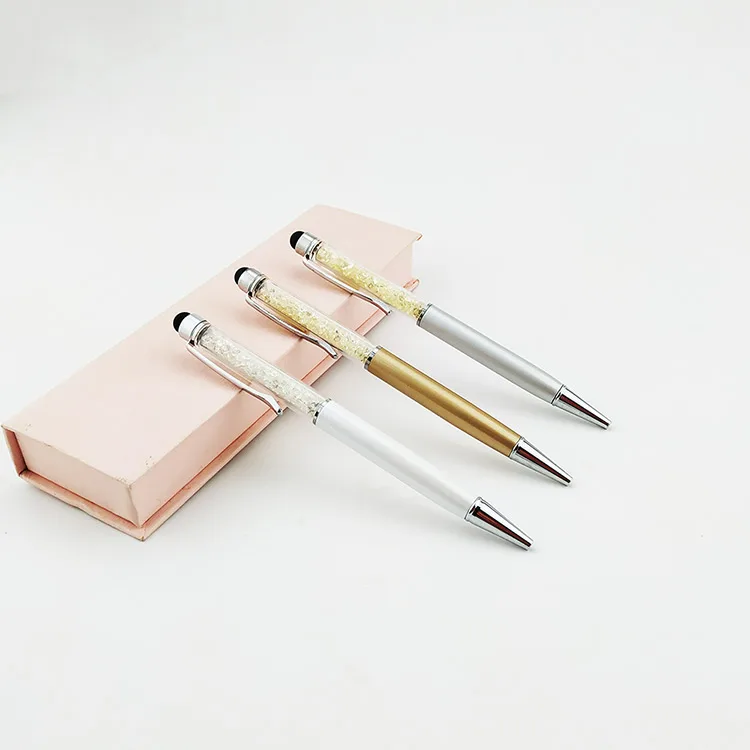 Hot-selling Extra Fine Metallic Pen Crystal Metal Ballpoint Pen with Touch Function Stylus Pen For Ipad with logo