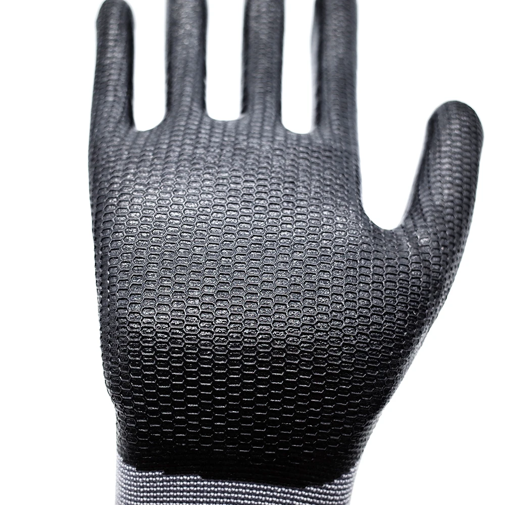 New Product 15G Grey Nylon And Spandex Black Micro Finish Coated Dipped Nitrile Safety  Glove