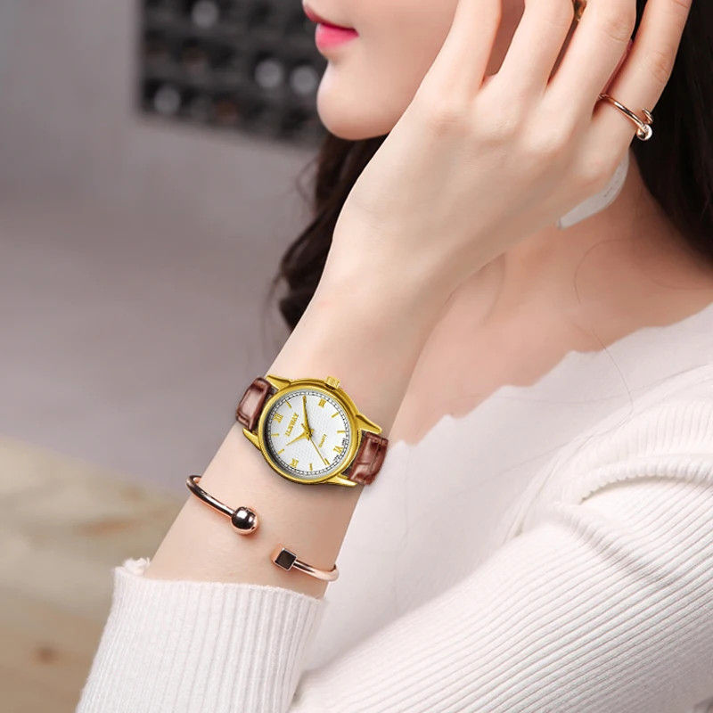 Analog Watch Student Leather Strap Wrist Watch Women 3 Atm Girls Quartz Watch