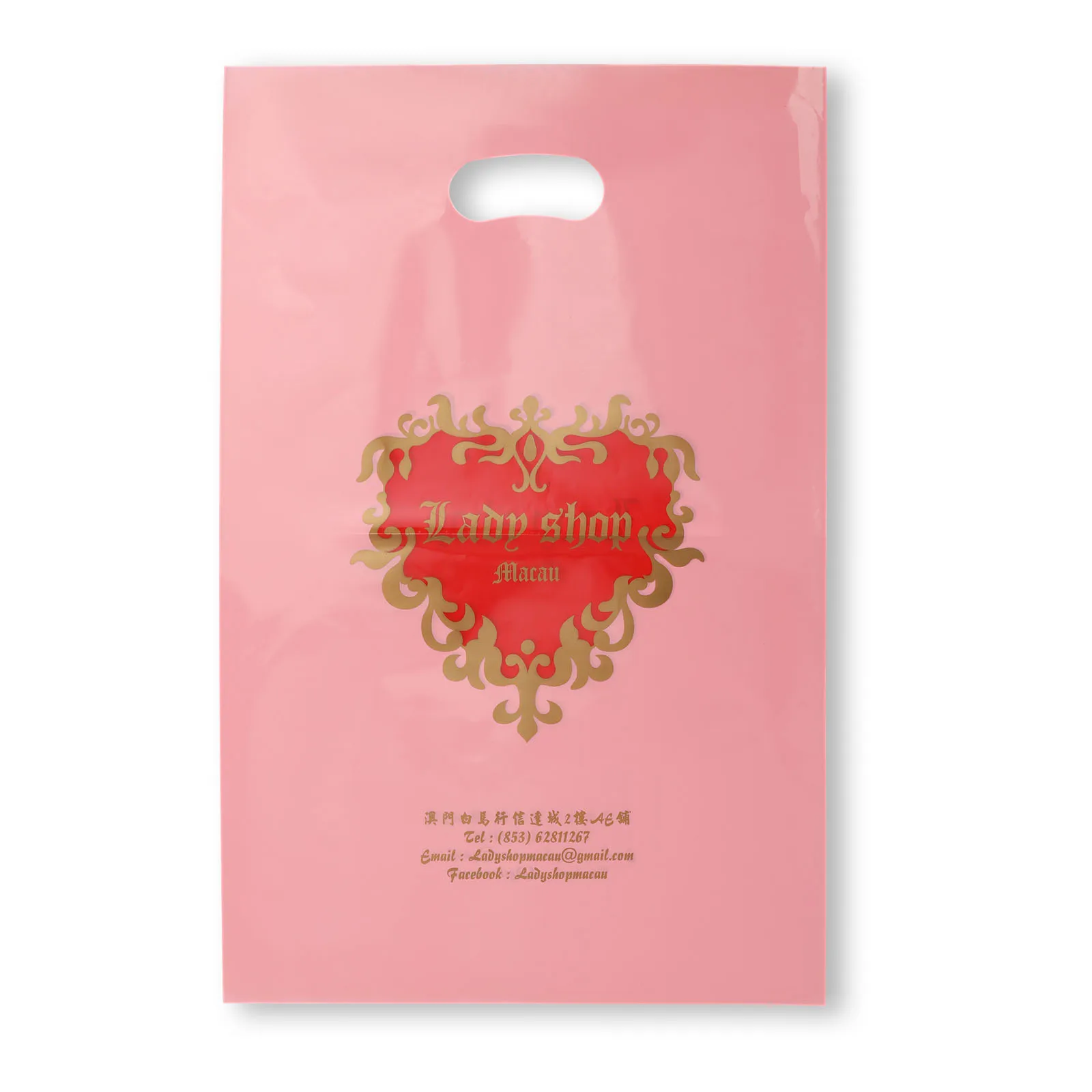 Wholesale low MOQ fast delivery time Custom Logo plastic die cut handle PE bag for shopping promotion and gift