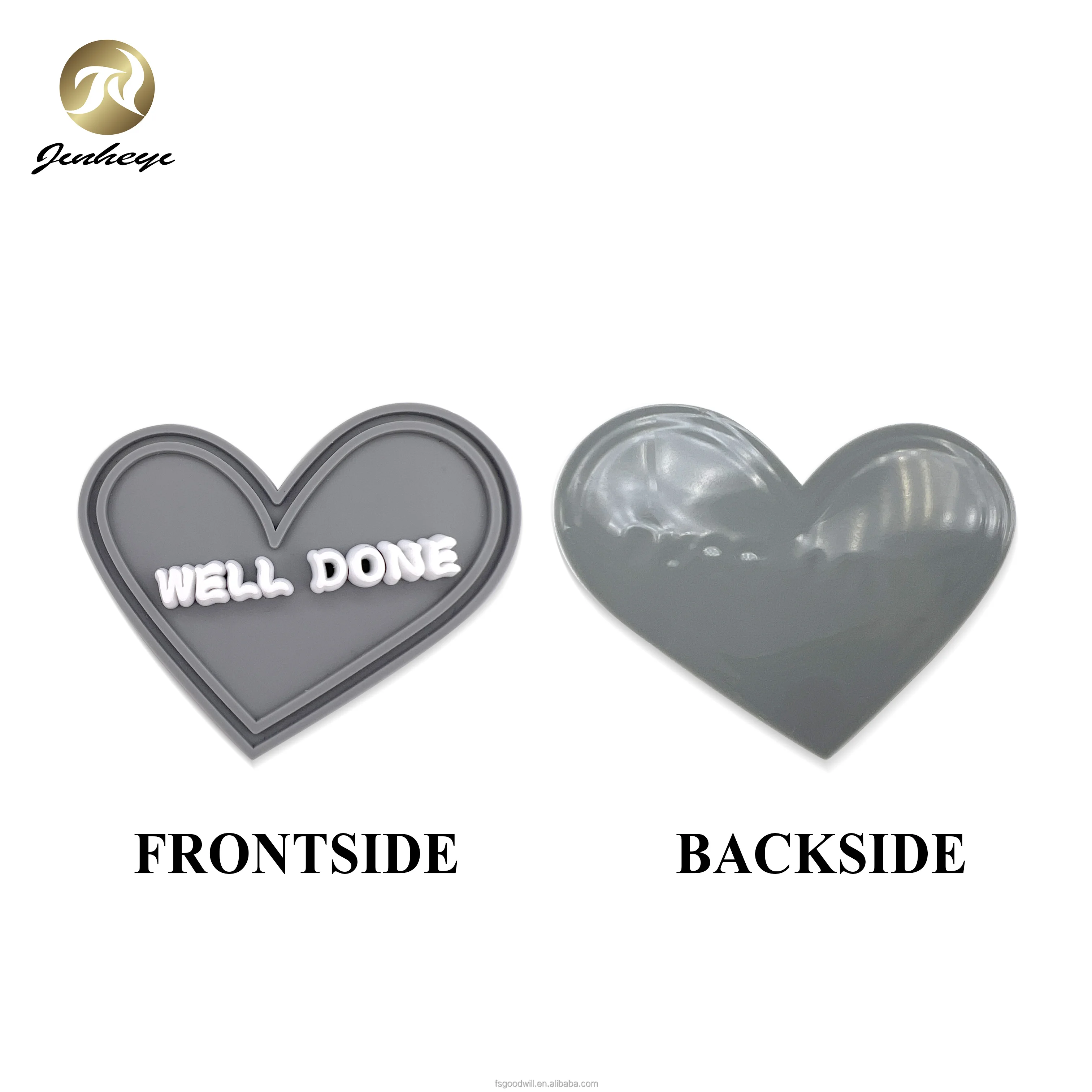 Custom Heart Shape Gary With White Embossed Logo Rubber Patches Logo Sew On Logo For Clothes