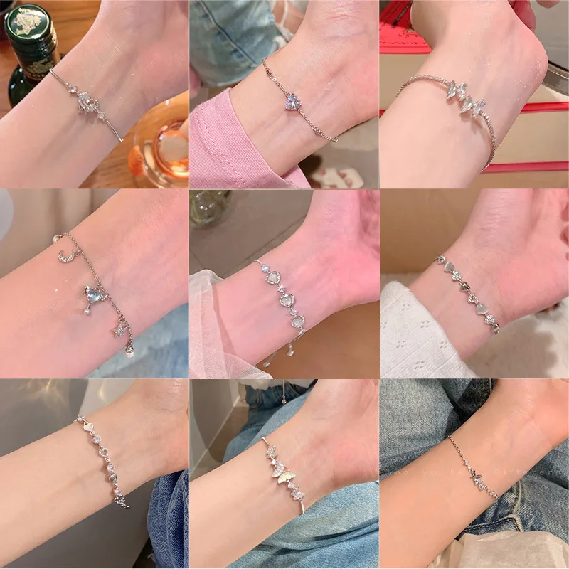 DAIHE Star Zircon Charms Thin Bangle Luxury Double Layer Beaded Fine Chains And Link Bracelets