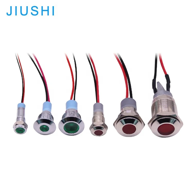 6/8/10/12/14/16mm Metal waterproof led indicator light with wires 24v 220v