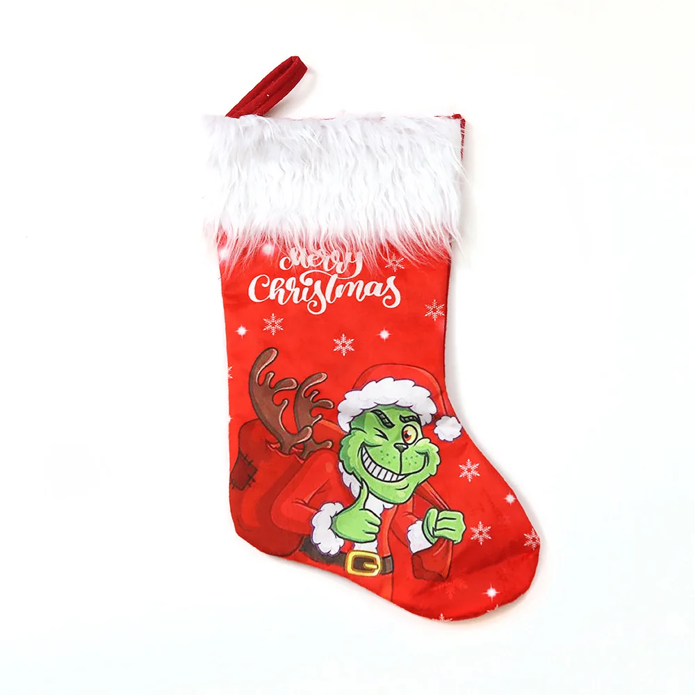 Hot Traditional Red Grinch Fireplace Hanging Christmas Stockings Decorations for Family Holiday Decor