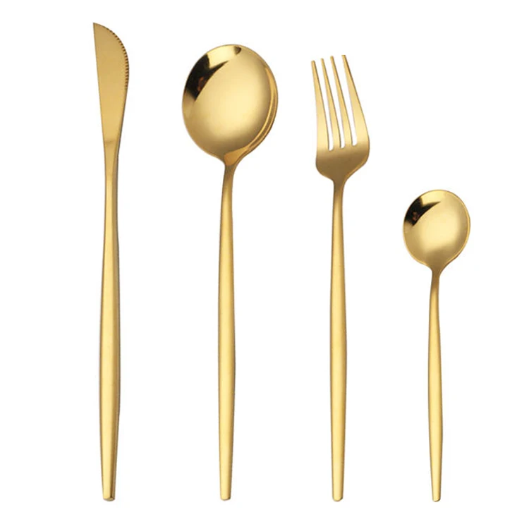 Cheap Portugal Gold Plated Knife Spoon Fork Cutlery Sets Restaurant Stainless Steel Flatware Set