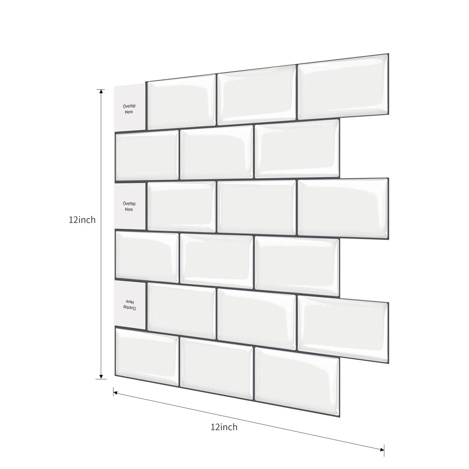 Easy to Cut Water-proof 12X12 inch Modern White Mirror 3D Thick Brick Wall Subway Tile Adhesive Stickers for Home Decoration