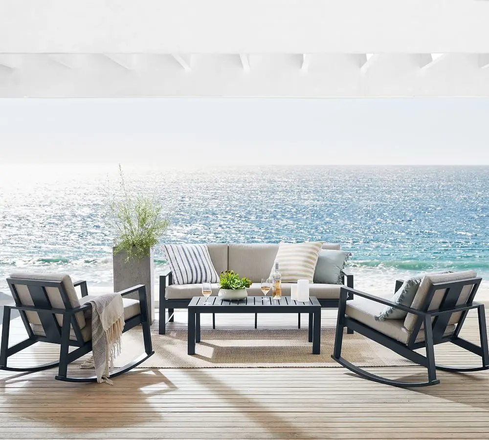 Outdoor garden furniture set patio swing living room metal aluminum Metal Sofa, Rocking Chair and Coffee Table