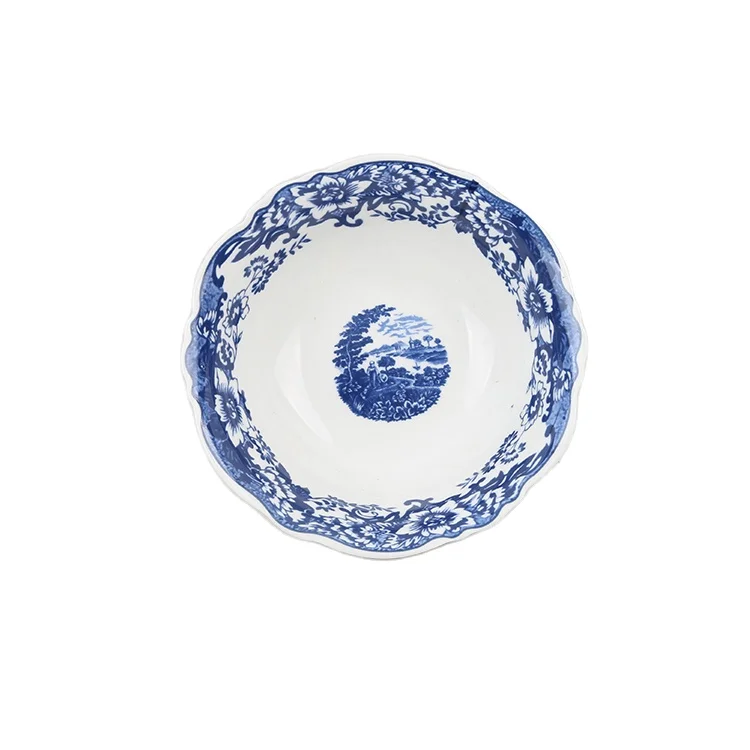 Hot selling ceramic dinnerware set with blue flower  luxury gold rim dinnerware plate