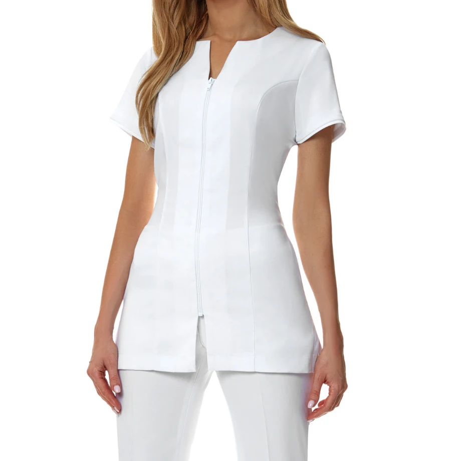 Customized Salon workwear zipper tunic spa uniform scrubs uniforms sets fashionable zip scrub