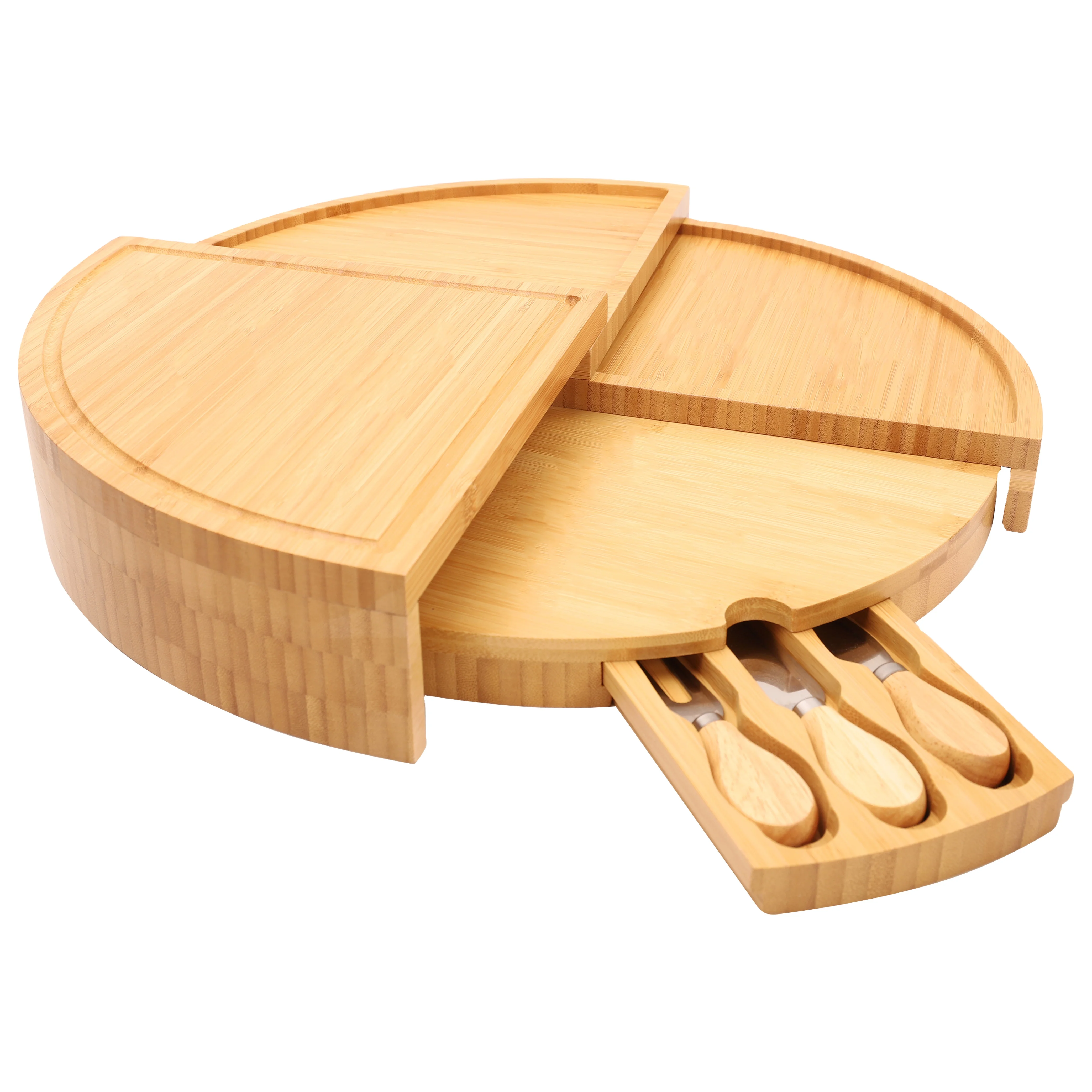Bamboo Rotating Platter Serving Tray Appetizer Cheese Charcuterie Board with Knife Set and Cheese Tools
