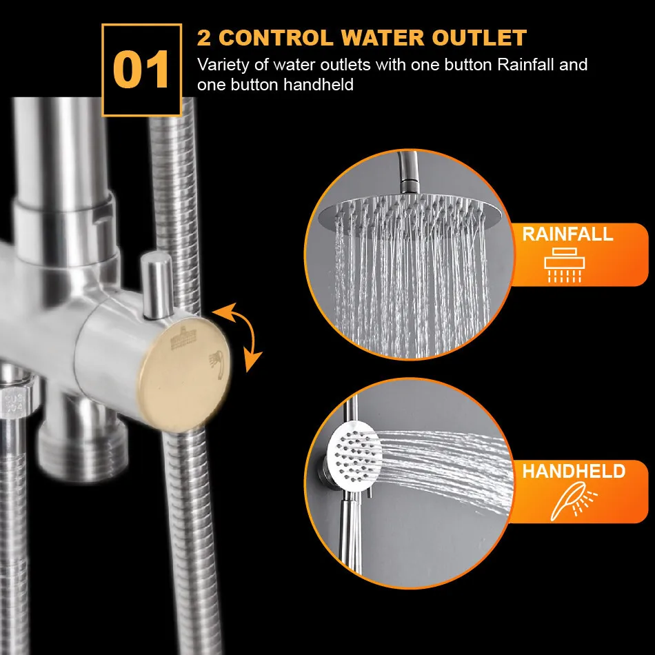 2-полосная нержавеющая сталь SUS304 ванной кран насадка для душа с эффектом набор для водонагревателя шлифованный никелевый дозатор душевой кран для ванной комнаты